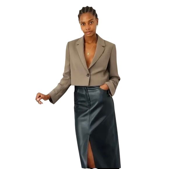 Aritzia Wilfred La Paz Women's Cropped Brown Blazer Size Large - Picture 1 of 5